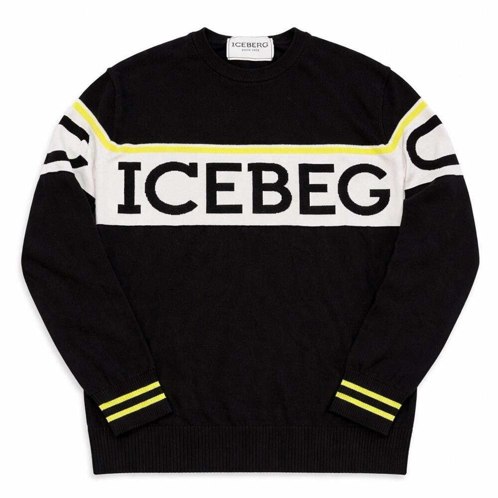 Iceberg Men's Round Neck Knitted Cotton Logo Sweater S NWOT